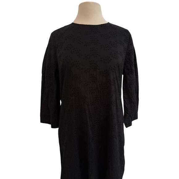 GAP A LINE BALLOON SLEEVE EYELET BLACK DRESS SIZE 14 Tall PREPPY - Picture 6 of 10